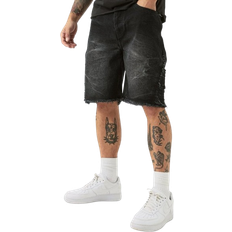 3XL - Slim Shorts boohooMAN Relaxed Rigid Extreme Side Ripped Short - Washed Black