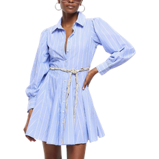 River Island Belted Mini Shirt Dress - Blue Stripe