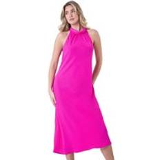 Midi Dresses - Sleeveless Dusk Plain Woven Halterneck Midi Dress Cerise