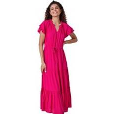 Clothing Roman Plain Frill Detail Tiered Midi Dress Fuchsia