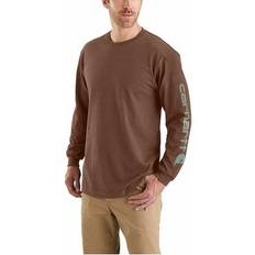 Carhartt T-shirts Carhartt Men's Cotton Loose Fit Heavyweight Long-Sleeve Logo Sleeve Graphic T-Shirt Mocha Heather