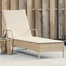 Beige Sonnenliegen Homie Sonnenliege mit Rollen und Auflage Beige Poly Rattan