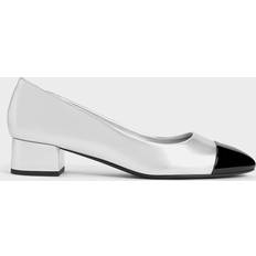 Charles & Keith Patent Contrast Cap-Toe Pumps Silver