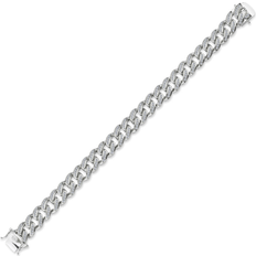 Men - Rhodium Plated Bracelets Jewelco London Iced Encrusted Cuban Curb Chain Bracelet - Silver/Transparent