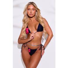 Adult Swimwear PrettyLittleThing Black Hibiscus Print Triangle Bikini Top, Black