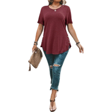 Shein Clasi Plus Size Button Detail Curved Hem T-Shirt