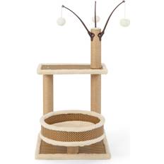 Modern Cat Tower with Rattan Mat 3 Ball