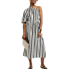 Clothing River Island Linen Blend Stripe Shift Midi Dress - Black