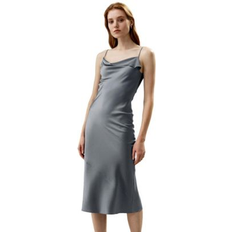 Knitted Dresses LilySilk Women's Cowl Neck Oblique-layered Dress for Women Carbon gray