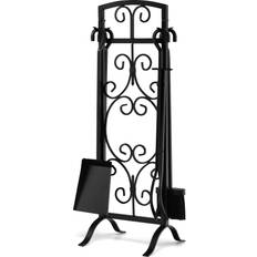 Fire Companion Sets Costway 5 Piece Wrought Iron Fireplace Tools with Decor Holder-Black