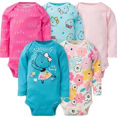 Gerber Baby Girl's 5-Pack Long-Sleeve Onesies Bodysuit, Blue Bear, Newborn