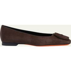 Santoni Ballerines Santoni Maya Suede Buckle Ballerina Flats BROWN