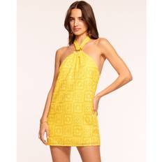 Jaune Robes Ramy Brook Viola Crochet Halter Mini Dress in Lemon Crochet