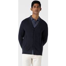 Men - V-Neck Cardigans Sunspel Navy Textured Knit Cardigan navy