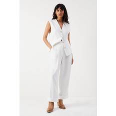 Beige - Women Trousers & Shorts Warehouse Premium Wide Leg Turn Up High Waisted Trouser Ivory
