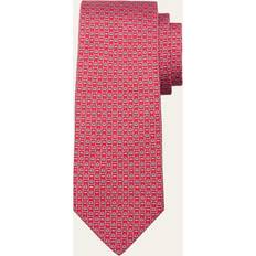 Rouge Cravates Ferragamo Men's Gancini Monogram-Print Silk Tie FROSSO