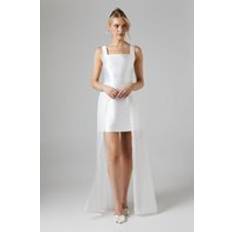 Twill Mini Wedding Dress With Organza Skirt Ivory