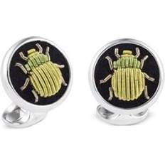 Plata Gemelos de puño C. W. Sellors Deakin & Francis Cufflinks Sterling Silver Embroidered Green Bug Silver