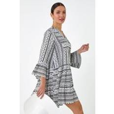 Clothing Roman Aztec Print Frill Smock Dress Black