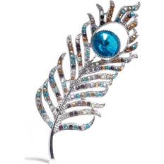 Dame Brosjer Les Tresors De Lily [R7293] Designer Brooch 'Peacock Feather' multicolored blue 100x30 mm