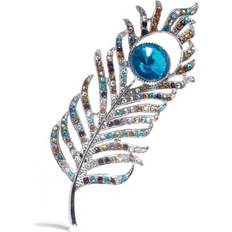 Blue Brooches Les Trésors de Lily [R7293] Designer Brooch 'Peacock Feather' multicolored blue 100x30 mm