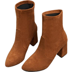 Normal/ Standard Fit Ankle Boots Flock Thick - Brown