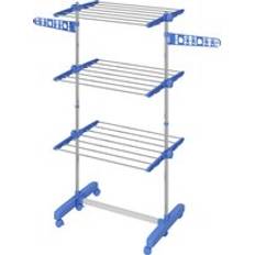 3-Tier Clothes Airer, Foldable Clothes Drying Rack, Stainless Steel Indoor and Outdoor Clothes Dryer with Wheels and Wings, Easy Assembly, 142 x 55 x 152cm, Blue