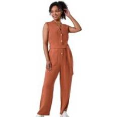 Brown - Women Jumpsuits & Overalls Roman Petite Button Detail Pocket Jumpsuit Brown