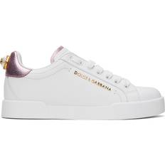 Dolce & Gabbana Pink Shoes Dolce & Gabbana Nappa Calfskin Portofino Lettering Sneakers