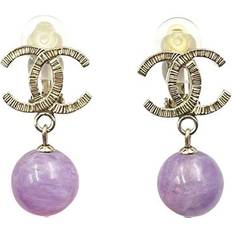 Chanel Earrings Chanel Gold CC Lavender Stone Clip on Earrings Pieces