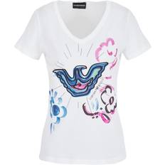 Emporio Armani Dam T-shirts Emporio Armani Bomull Grafisk Tryck V-ringad T-shirt