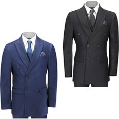 Xposed Men’s black navy double breasted suit piece tailored fit peak lapel jacket