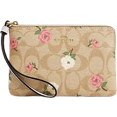 Coach Corner Zip Wristlet In Signature Canvas With Floral Print - Gold/Light Khaki Chalk Multi