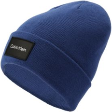 Calvin Klein Men Beanies Calvin Klein Men's Woven Logo Patch Beanie Mazarine Blue OS