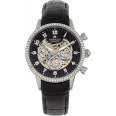 Womens Beatrice Automatic Skeleton Leather-Band w/Day/Date Black & Silver One Size
