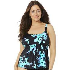 Tankinis Swimsuits For All Plus Women's Flared Tankini Top in Blue Poppies Size 18