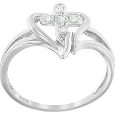 Haus of Brilliance 10K White Gold Diamond-Accented Cross/Open Heart Promise Fashion Ring White