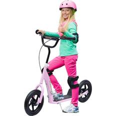 Homcom Kinderroller Kickscooter 12 Zoll mit Hinterbremse, Höhenverstellbarer Tretroller in Rosa, Stahl & EVA, für Kinder Aosom