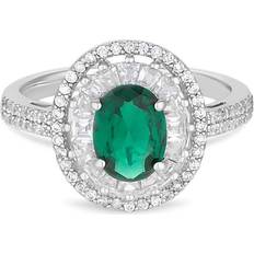 Rhodium Rings Jon Richard Rhodium Plated Emerald Cubic Zirconia Oval Halo Ring