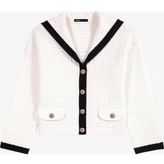 Maje Womens Blanc Sailor-collar Relaxed-fit Cotton-blend Cardigan BLANC