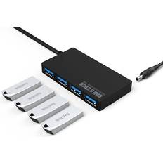 Usb hub powered Nordic powered 4-port hub USB 3.0 5Gbps with individual switch 25cm cable aluminum black with power supply