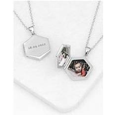 Personalised Hexagonal Photo Locket Silver, Silver, Women Ilver