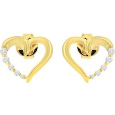 Diamond - Gold Earrings Haus of Brilliance 14KT Yellow Gold 1/8 Cttw Diamond Journey Heart Earrings Yellow