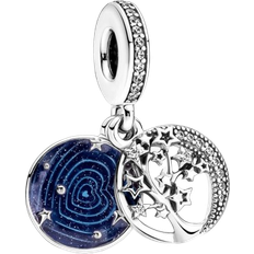 Pandora Double Dangle Tree & Galaxy Moon Charm - Silver/Blue/Transparent