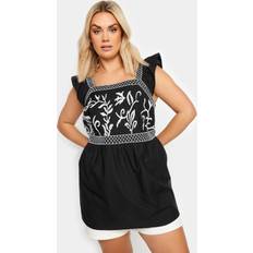 Blouses Yours Embroidery Peplum Top - Black/White