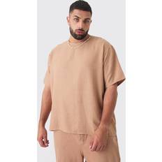 Mies - Pellava T-paidat boohooMAN Plus Oversized Linen T-shirt - Taupe