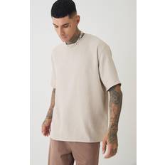 Linen T-shirts boohooMAN Mens Tall Oversized Linen T-Shirt In Taupe Beige