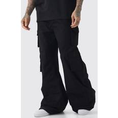 boohooMAN Tall Extreme Baggy Rigid Multi Cargo Pocket Trousers - Black