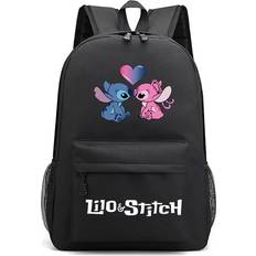 Vesker FMYSJ Disney Lilo & Stitch tegneserieryggsekk for skole, lett vanntett boksekk Uformelt dagsekk for ungdomsskolebarn Gutter Jenter Black