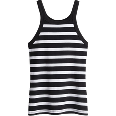 H&M Women Tank Tops H&M Ribbed Tank Top - Black/White Striped